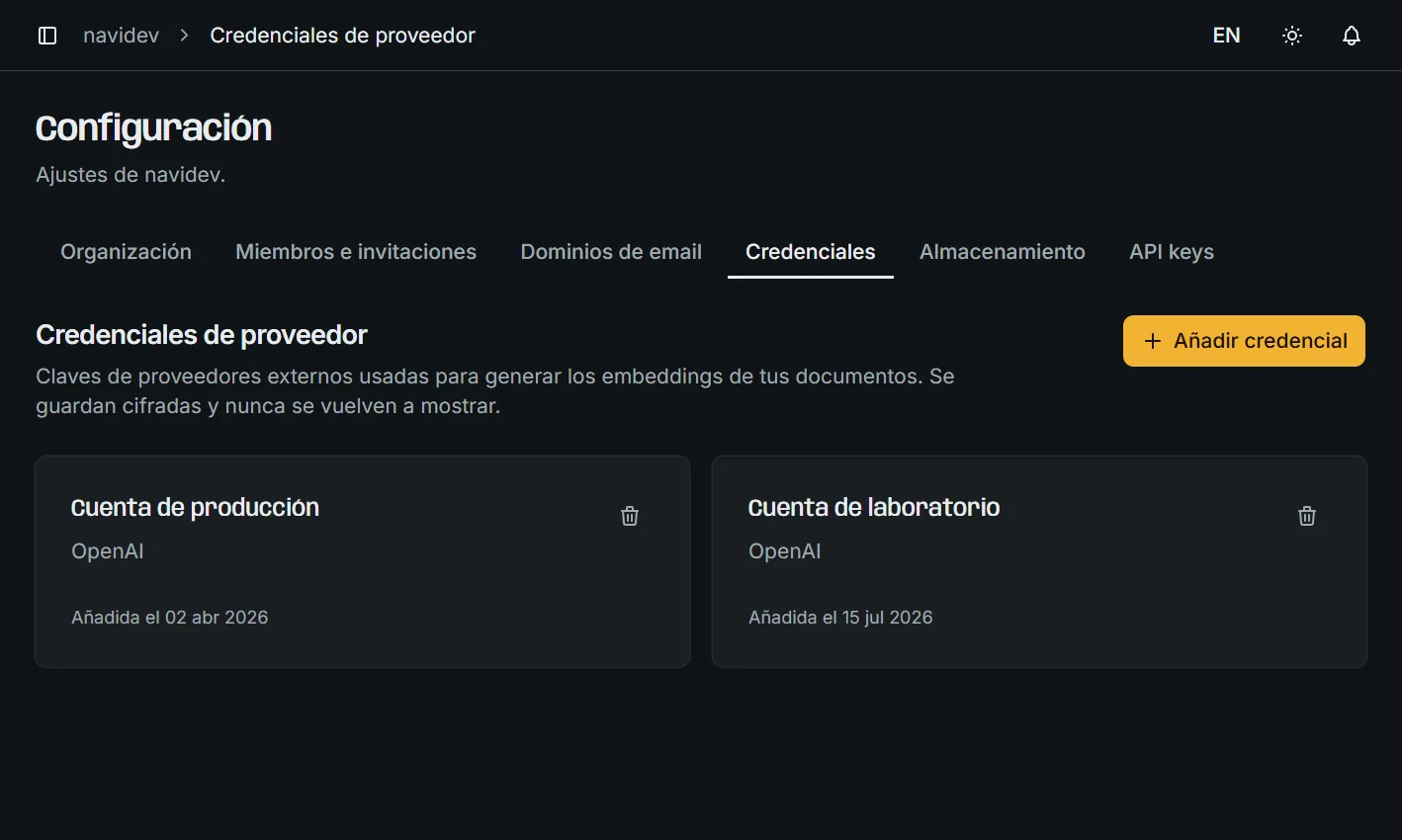 Credenciales de proveedor